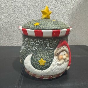 Festive Santa Cookie Jar with Star Lid